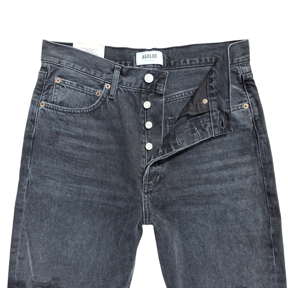 Agolde 90s Jeans Size 27 (Fits 30x28) Black Mid Rise Loose Fit Distressed Grunge - Picture 6 of 12